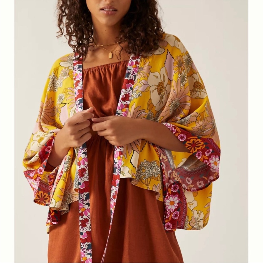 By Anthropologie Floral Vibrant Kimono OSFA